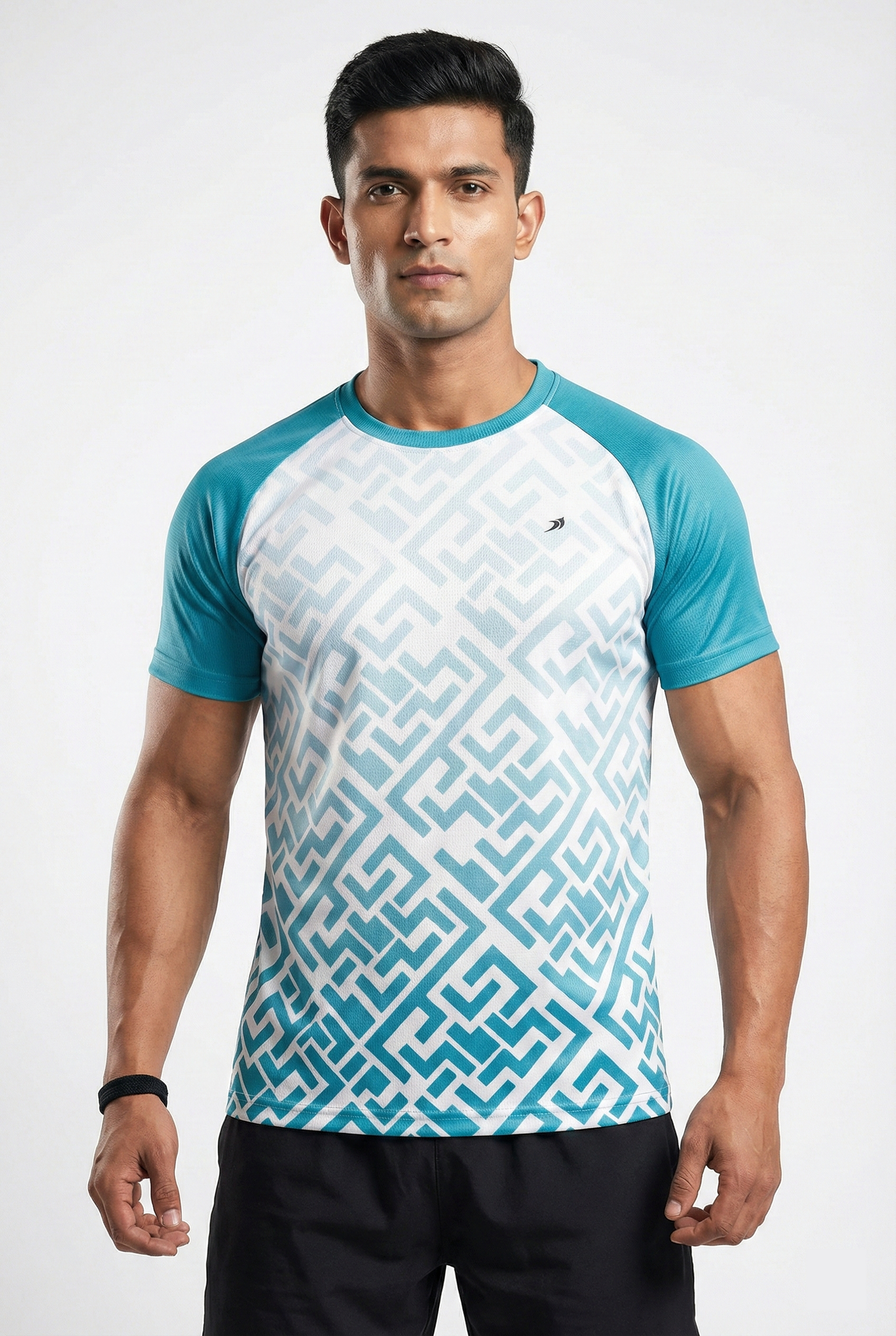 White Blue Sports T-Shirt For Men : 100% Polyester