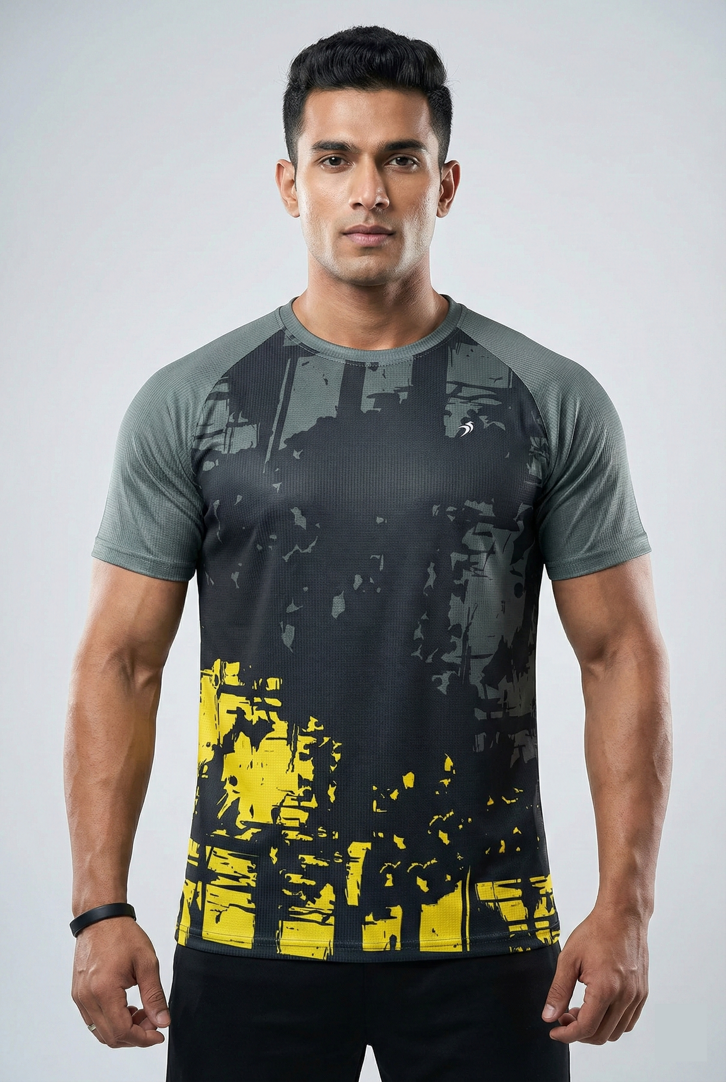 Black Yellow Sports T-Shirt For Men : 100% Polyester