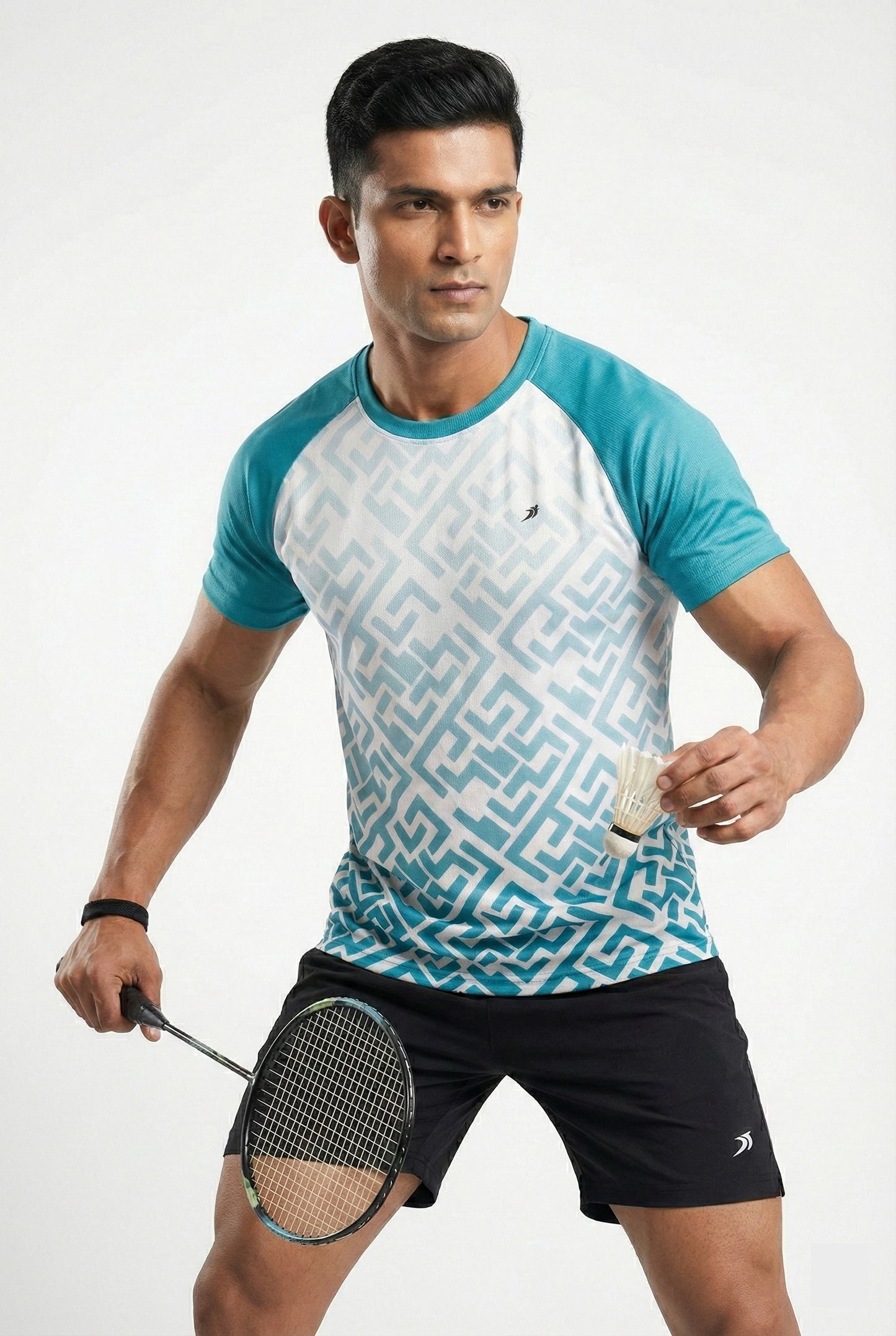 White Blue Sports T-Shirt For Men : 100% Polyester