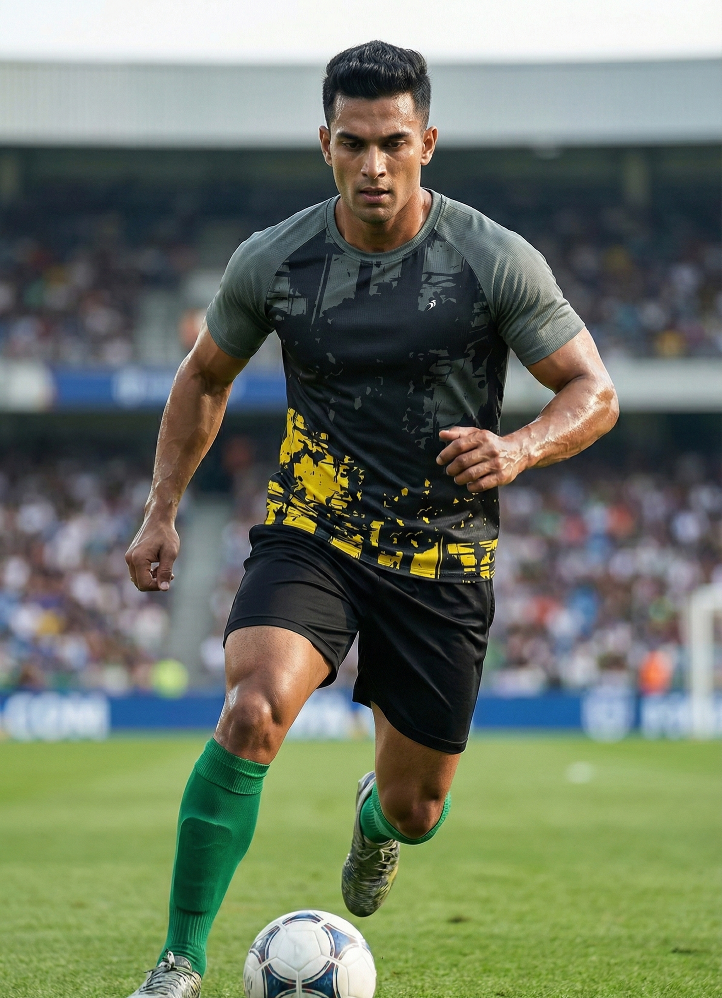 Black Yellow Sports T-Shirt For Men : 100% Polyester