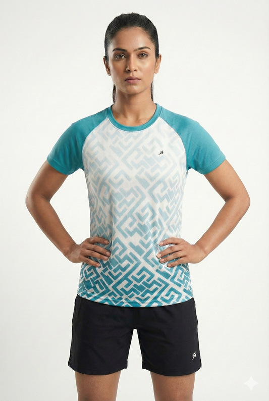 White Blue Sports T-Shirt For Women : 100% Polyester