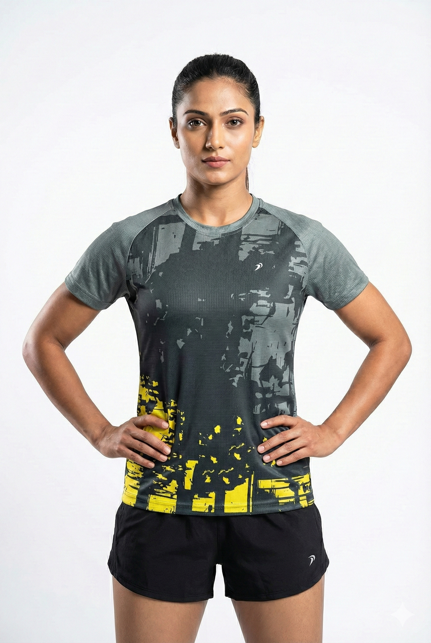 Black Yellow Sports T-Shirt For Women : 100% Polyester