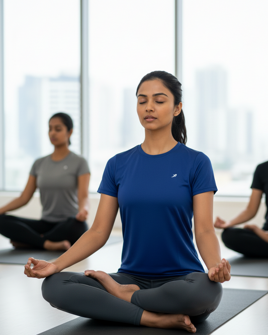 Navy Blue Women Cotton Feel Light Weight T-Shirt for Daily Activities