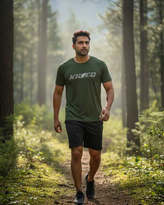 Olive Green Mens Cotton Feel Light Weight T-Shirt for Daily Activities (Kreeq Edition)